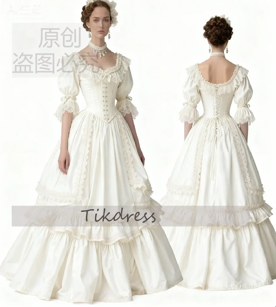 

Vintage Victorian Wedding Dress Corset Lace Aesthetic Bustle Bridal Dress 2026 Renaissance Period Duchess Country Bride Dress