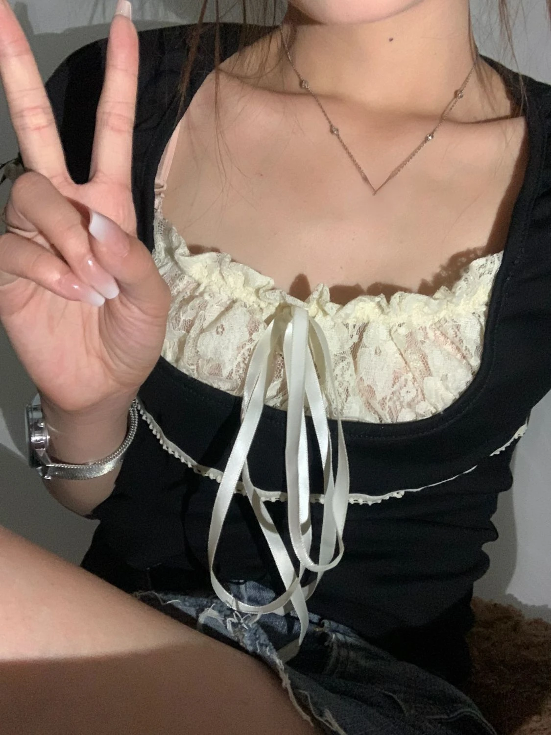 Coquette Lace Crop T Shirts Women Sweet Girl Bow Aesthetic Tops Japanese 2000s Style Y2k Short Sleeve Tees Summer 2024