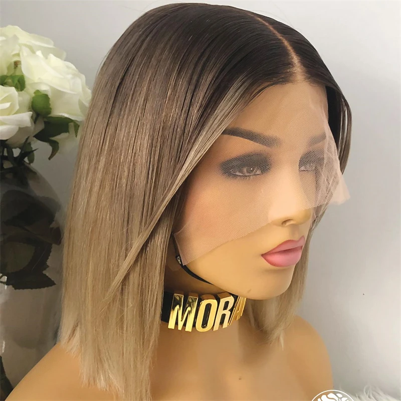 

Cosplay Glueless Wig for Women Ombre Honey Brown Blonde Highlights Synthetic Wig Pre Plucked Heat Resistant Short Straight Bob