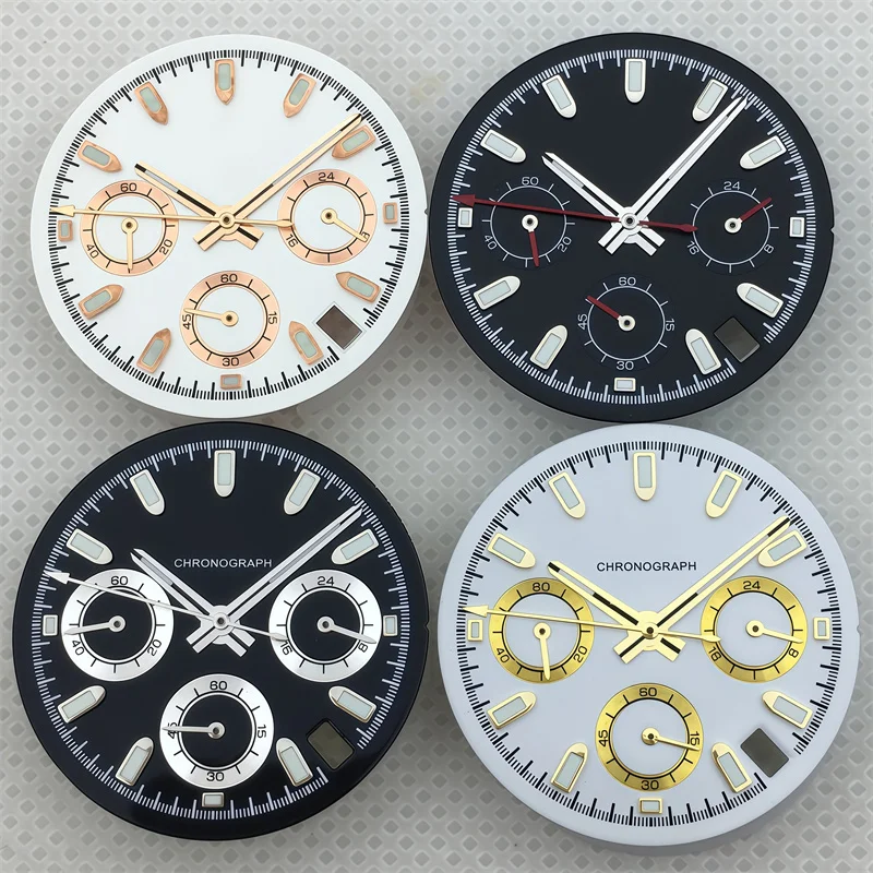30mm White giant panda Dial Fit VK63 Movement Green Luminous High-Quality Watch Modification Accessories