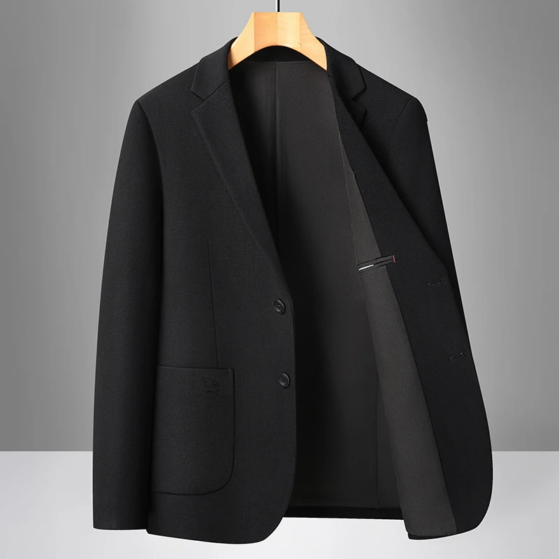 2025 Autumn Men's Black Blazers Smart Casual Slim Fit Suit Jacket Business Office Attire Menswear Elegant Workwear Quiet Luxury