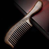 10pcs Wooden Comb with Handle Natural Sandalwood Anti-Static Hair Detangler Comb Double Sided Carving Head Scalp Massage