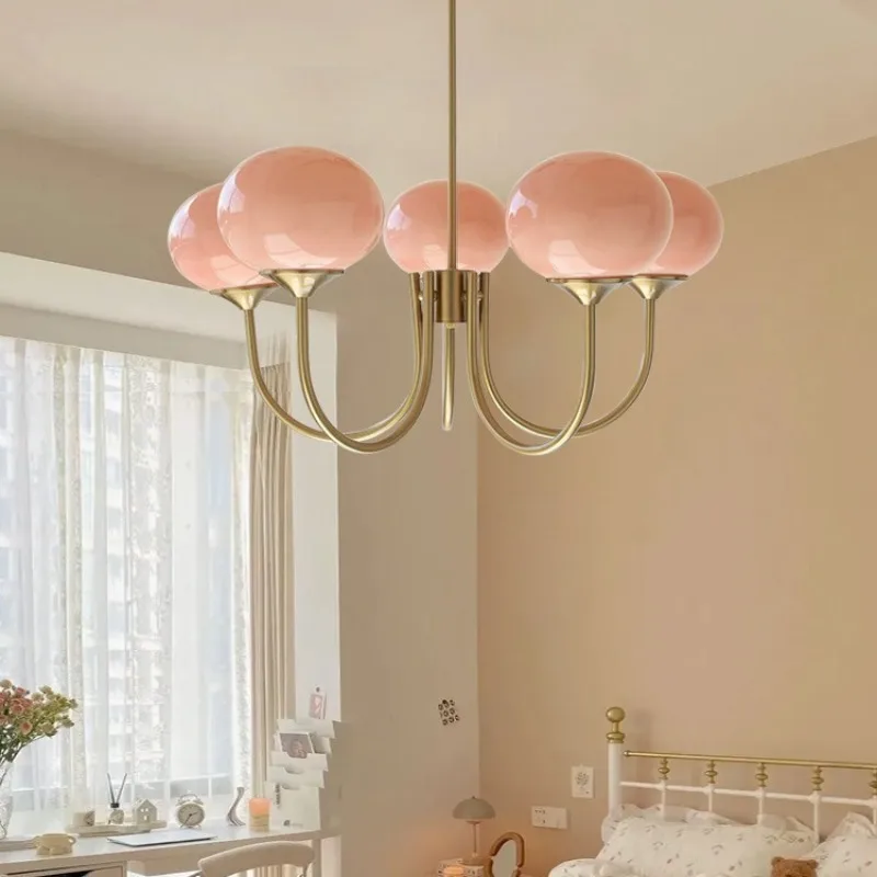 

Modern New Glass Balls LED Chandeliers Pink Milky White Hanging Pendant Lights Living Dining Room Kitchen Decor Indoor Ceiling