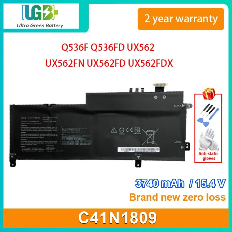 

UGB New C41N1809 Laptop Battery For ASUS Zenbook Flip 15 Q536F Q536FD UX562 UX562FN UX562FD UX562FDX Series 3740mAh 15.4V 57Wh