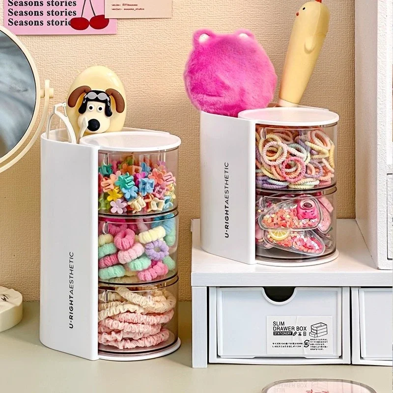 منظم إكسسوارات الشعر، صندوق تخزين أكريليك، منظم ربطات الشعر الشفاف لعصابة الرأس، حامل فرشاة المكياج، منظم المجوهرات المكتبي