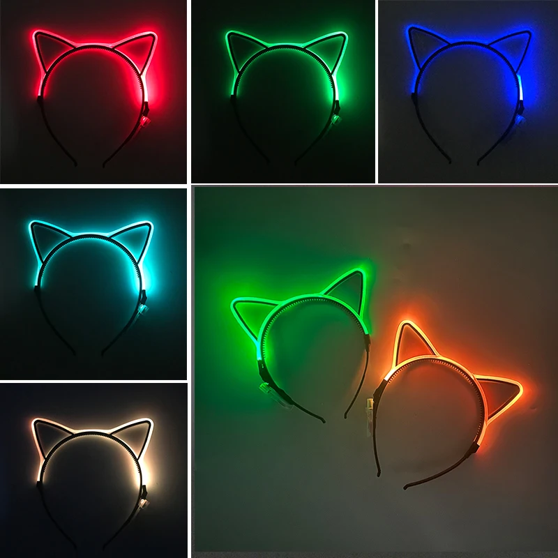 Orecchie di gatto luminose Fascia per capelli a LED Accessori Kawaii Forniture per cosplay Fascia colorata incandescente per compleanno Natale