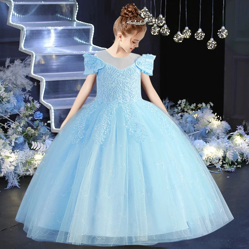 Flower Girl Lace up Dress Wedding Kids flowers First Communion Ball embroidery Festival Party Dress 12Y