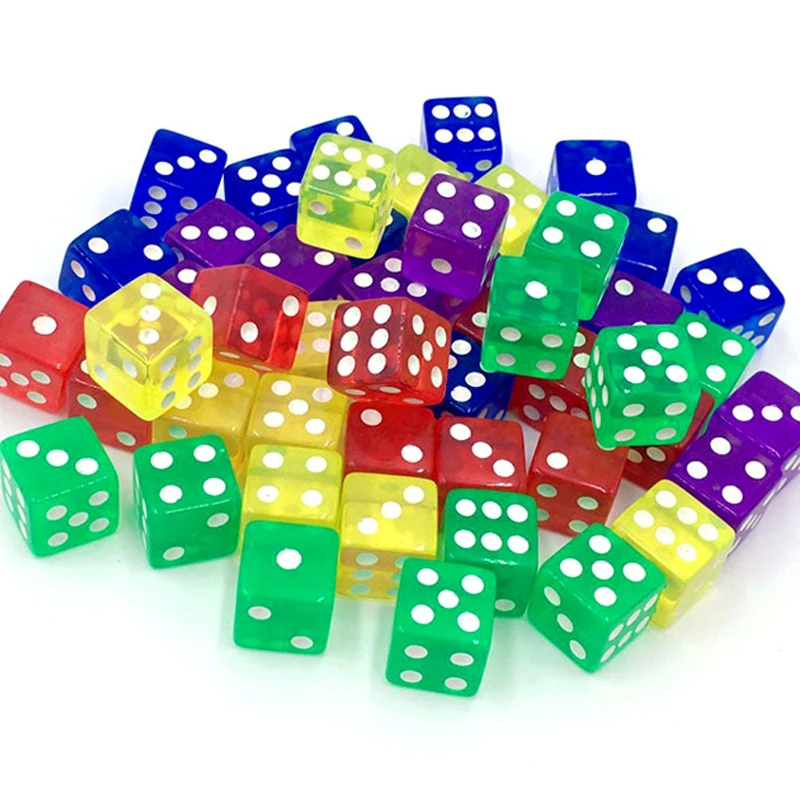 10PCS Transparent Colored Dice 16MM Party Games For Children Adults Mahjong Juegos De Mesas Para Toda La Familia Partyspiele