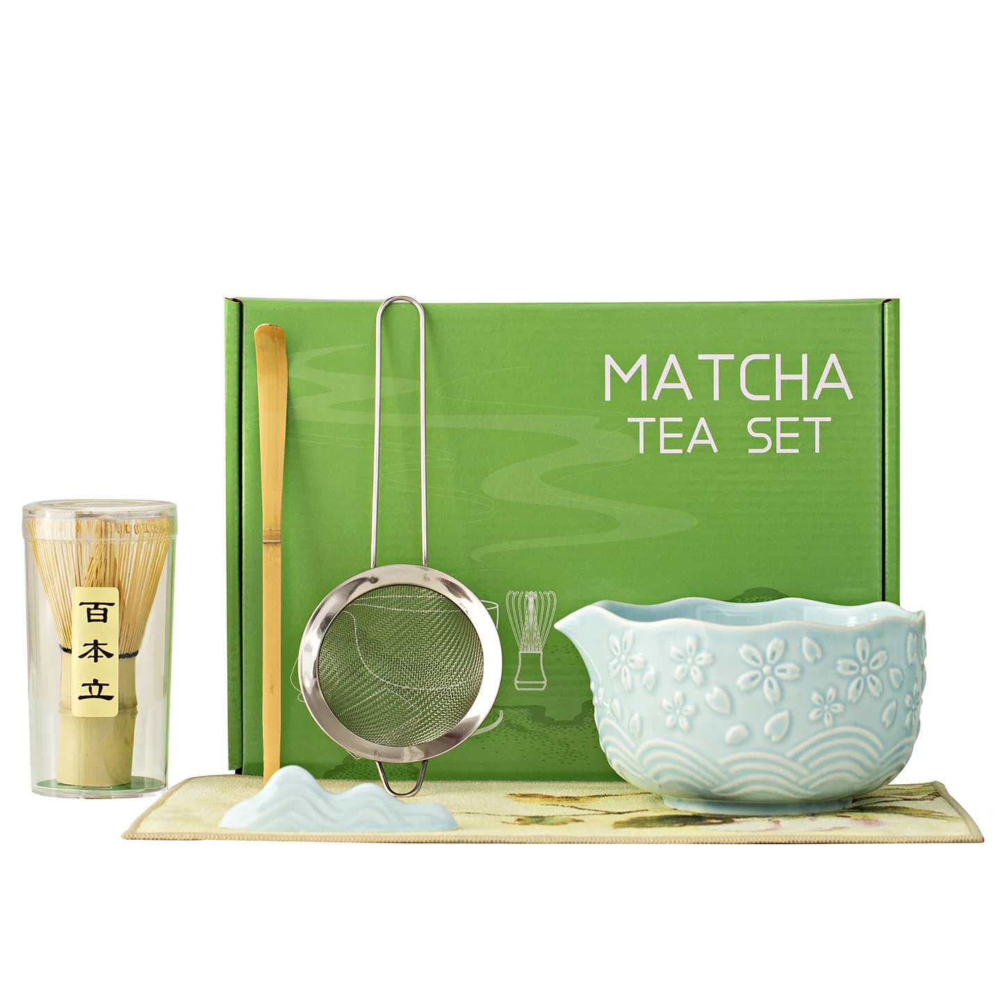 Chawan Matcha Bowl New Japanese Style Ceramic Blossom with Mouth Tea Whisk Point Tools Set