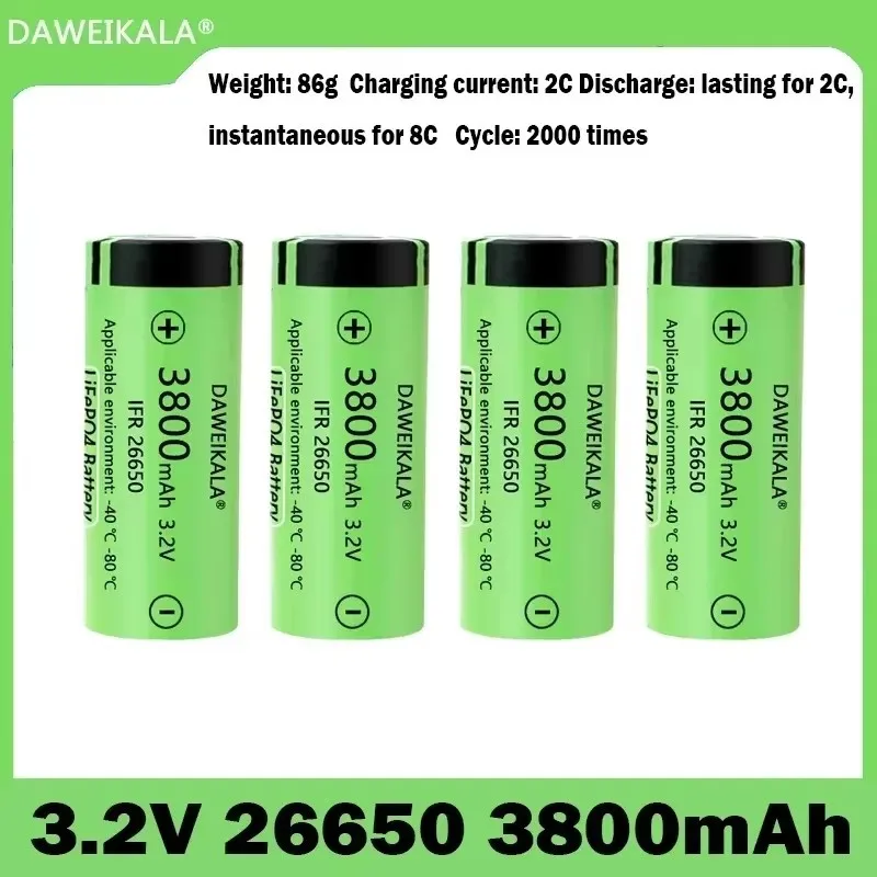 AliExpress Dadolii 3.2V 26650 LiFePO4 Battery - 3800mAh High Capacity | 2C Continuous & 8C Peak Discharge | Long Cycle Life & Safe Performance