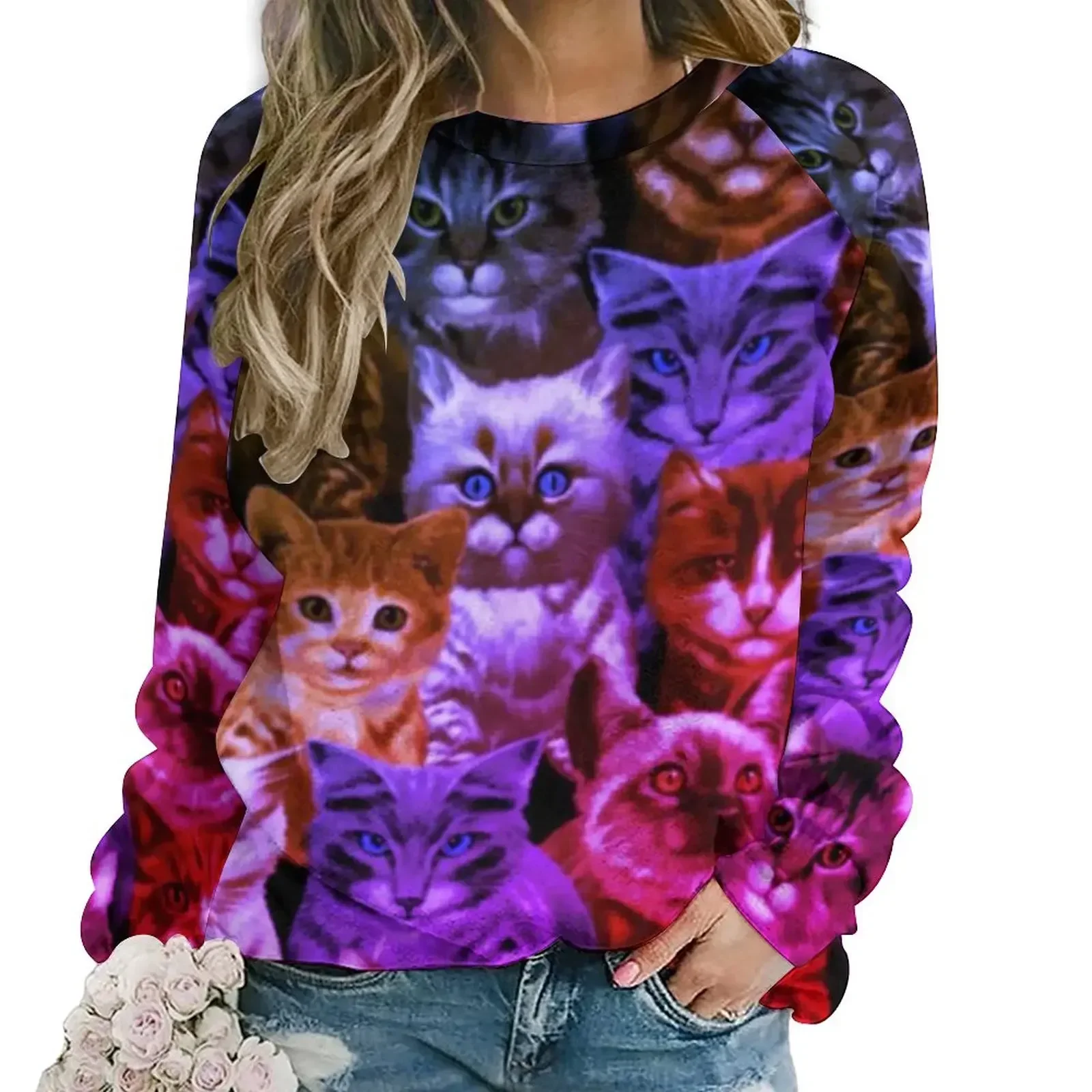 Funny Cat Print Casual Hoodies Autumn Cats Timeless Treasures Y2k Hoodie Lady Long Sleeve Oversized Harajuku Graphic Sweatshirts