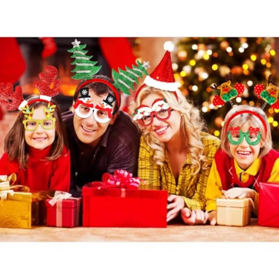 18Piece Christmas Headbands and Glasses Frame Set with 18 Cute Designs Exquisite Decoration Accessories Perfect for Hol