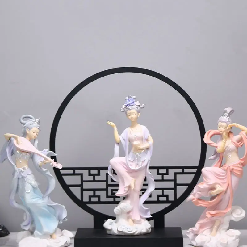 1Pcs Cute Dunhuang Flying Sky Living Room Home Ornament Wedding Gift National Tide Resin Desktop Dressing Table Party Decoration