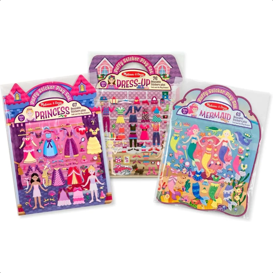 

Набор из 3-х книг DrUp Princ Mermaid с 20 многоразовыми наклейками и складными сценми MFree, дорожные игрушки для Ag