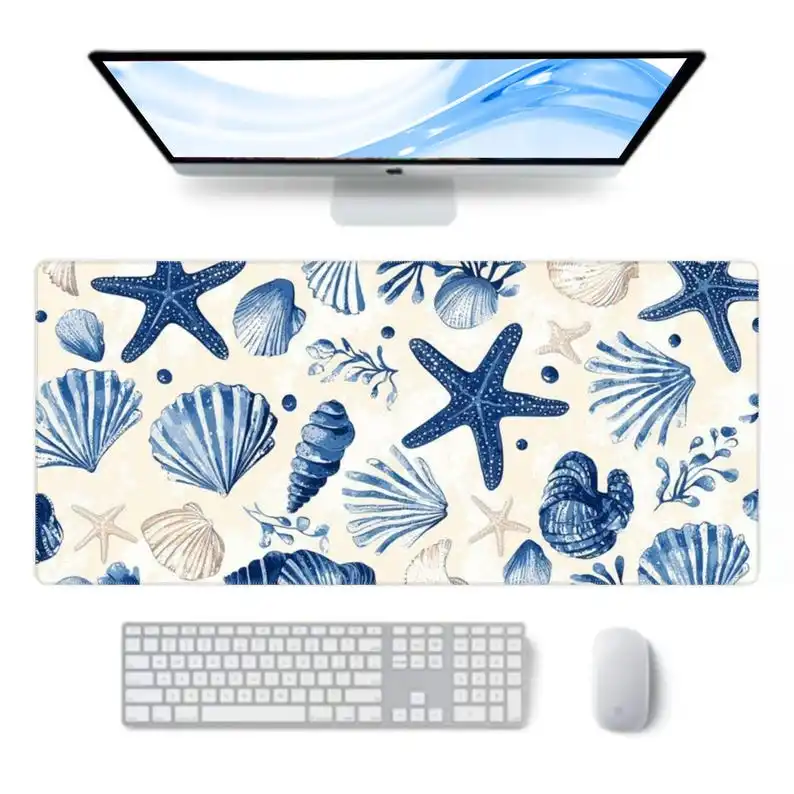 

Милый коврик для стола с морскими ракушками и морскими звездами, большой коврик для мыши, игровой коврик для мыши, коврик для стола, аксессуар для ПК, коврик для офиса, 900×400, коврик для клавиатуры