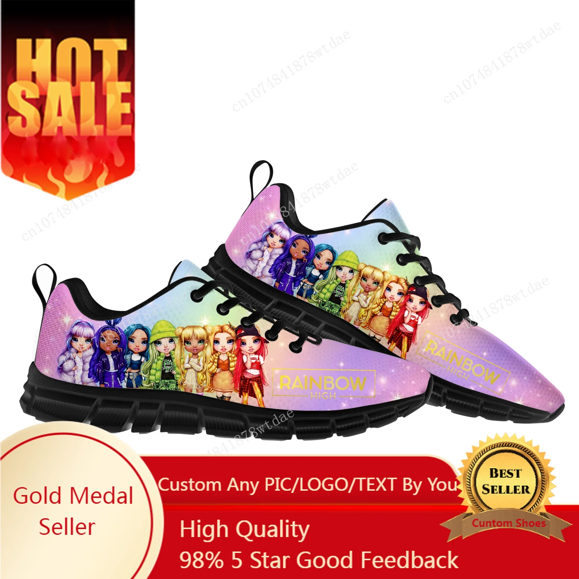 Chaussures de sport hautes arc-en-ciel pour filles, baskets pour hommes et femmes, chaussures personnalisées pour adolescents, mode pour enfants, haute qualité, manga, rencontre