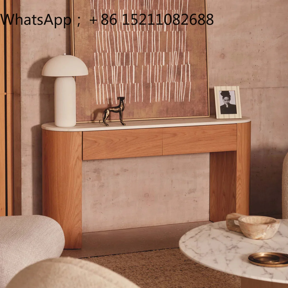 SCY modern simple solid wood natural marble entrance table household wall strip case foyer decoration table