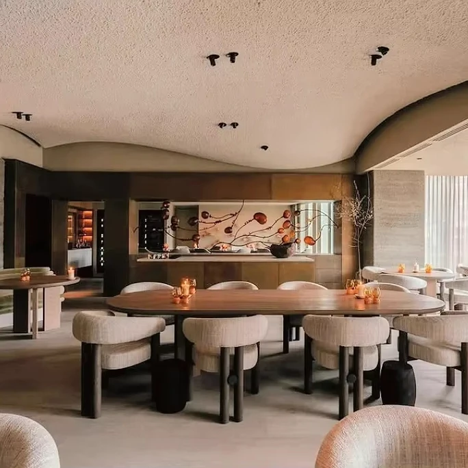 Modern Luxury Hotel Restaurant Dining Tables Chairs Set Customizable Commercial Use Solid Wood Iron PU Leather Glass