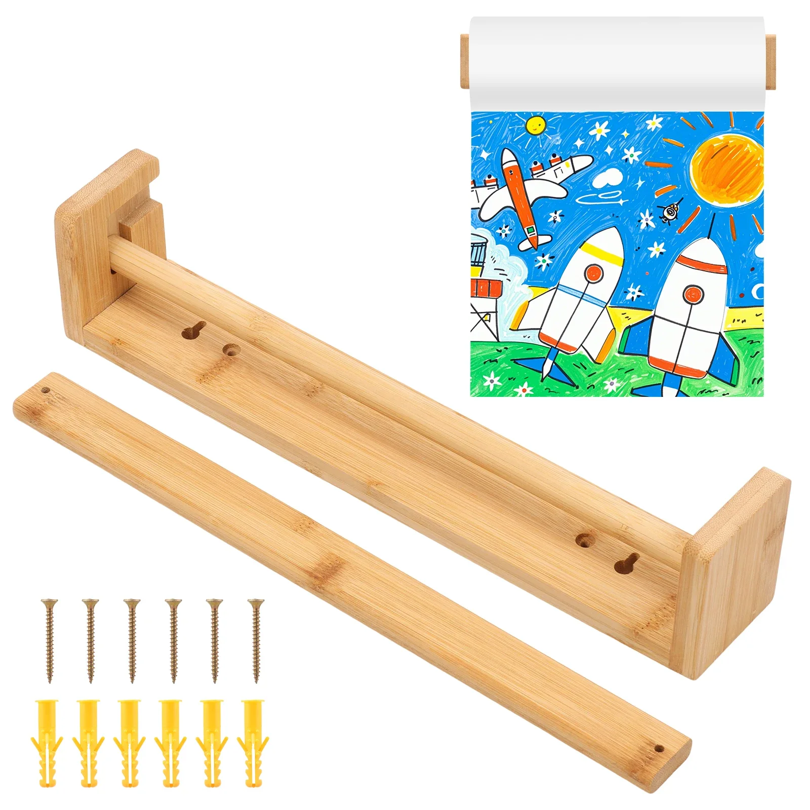 12 Inch Wall Mounted Easel Bamboo Desktop Drawing Paper Roll Dispenser Multi-purpose Paper Roll Holder for Kitchen Office Studio