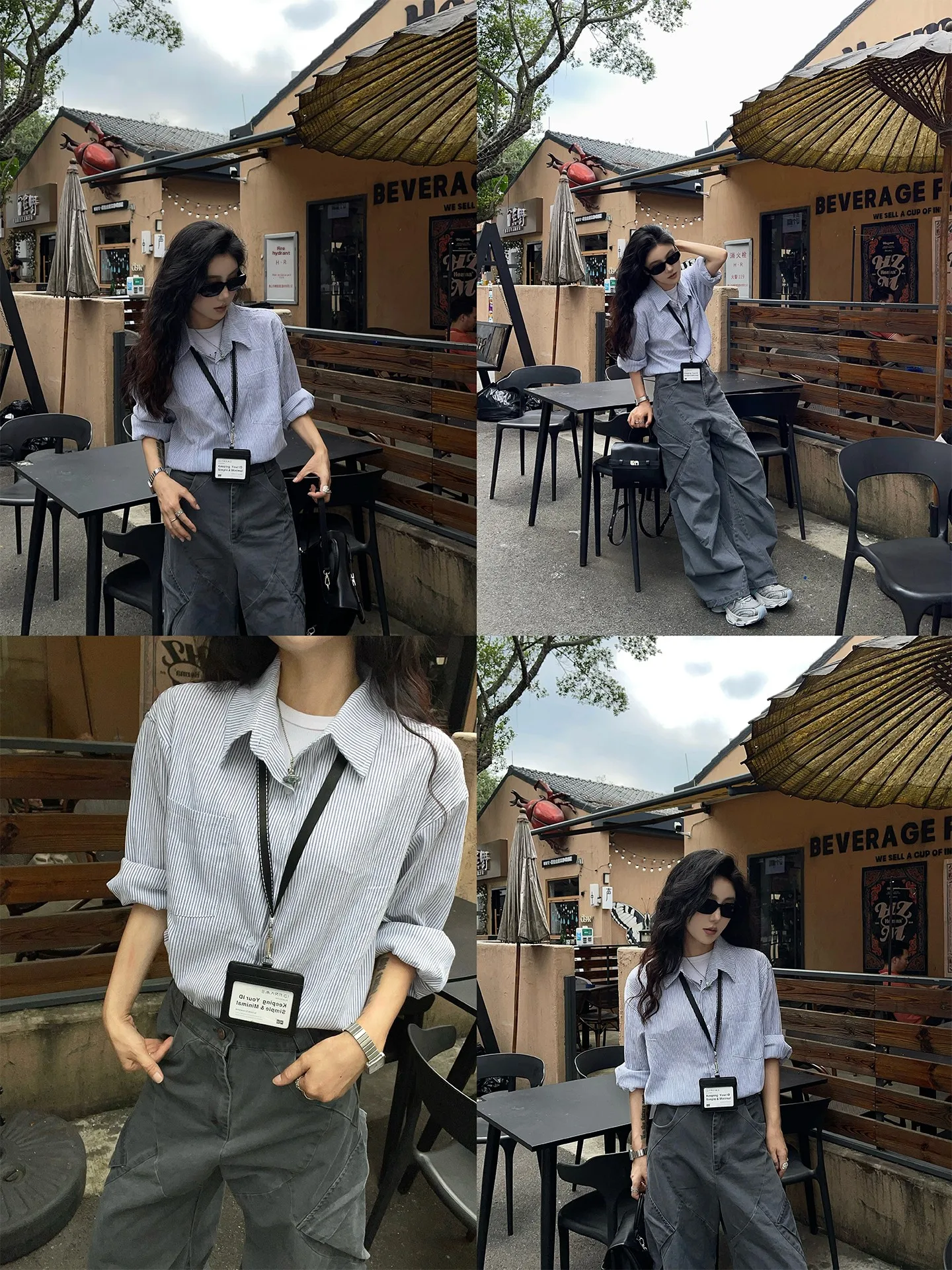 

Blue Striped Loose Casual Collared Long Sve irt ex Basic Versatile Cotton Polyester Blend Comfortable Fit irt