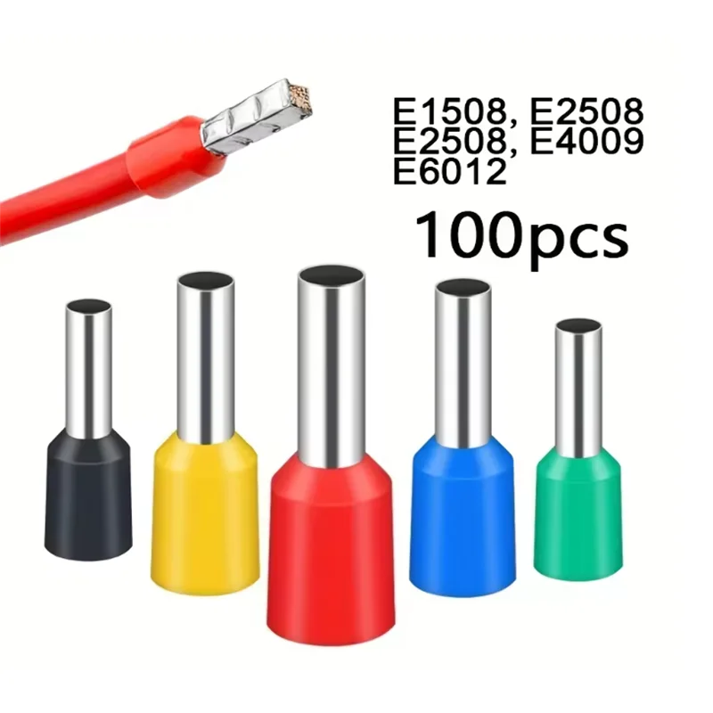 100 peças terminais de tubo elétrico terno ve bloco tubular conectores de extremidade de cabo conector de fio de cabo