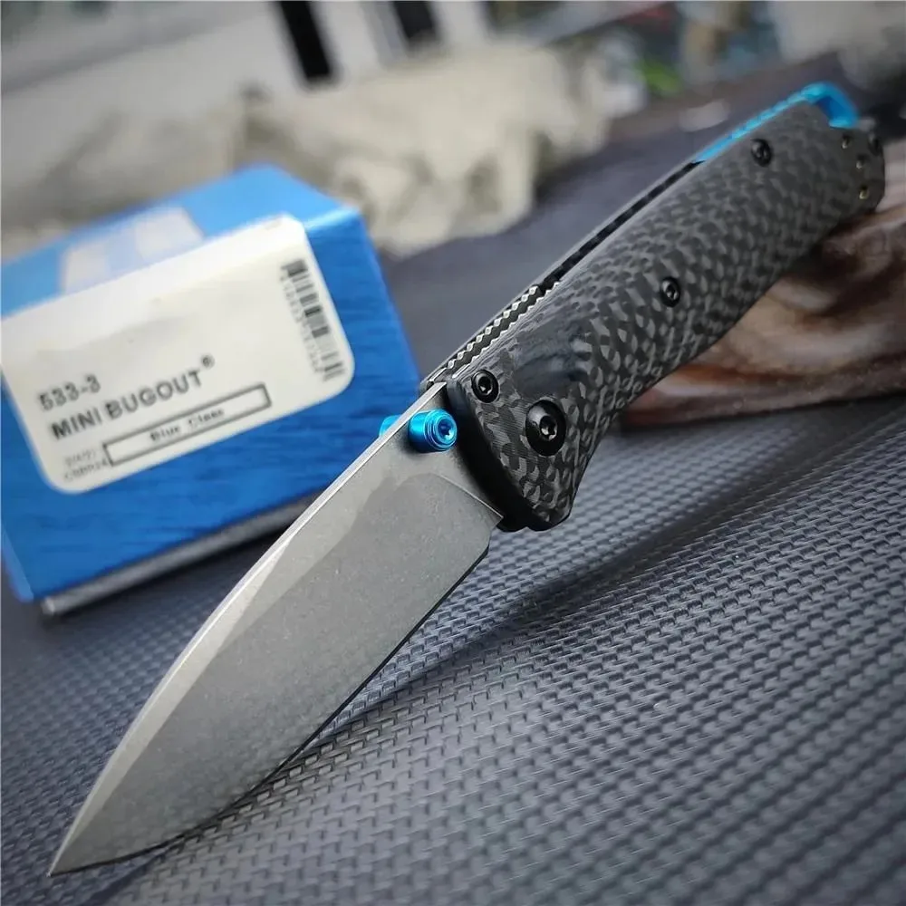 BM 533-3 Mini Bugout AXIS Folding Knife S90V Blade Carbon Fiber Handle Outdoor Camping Pocket Knife Tactical Self Defense Tool