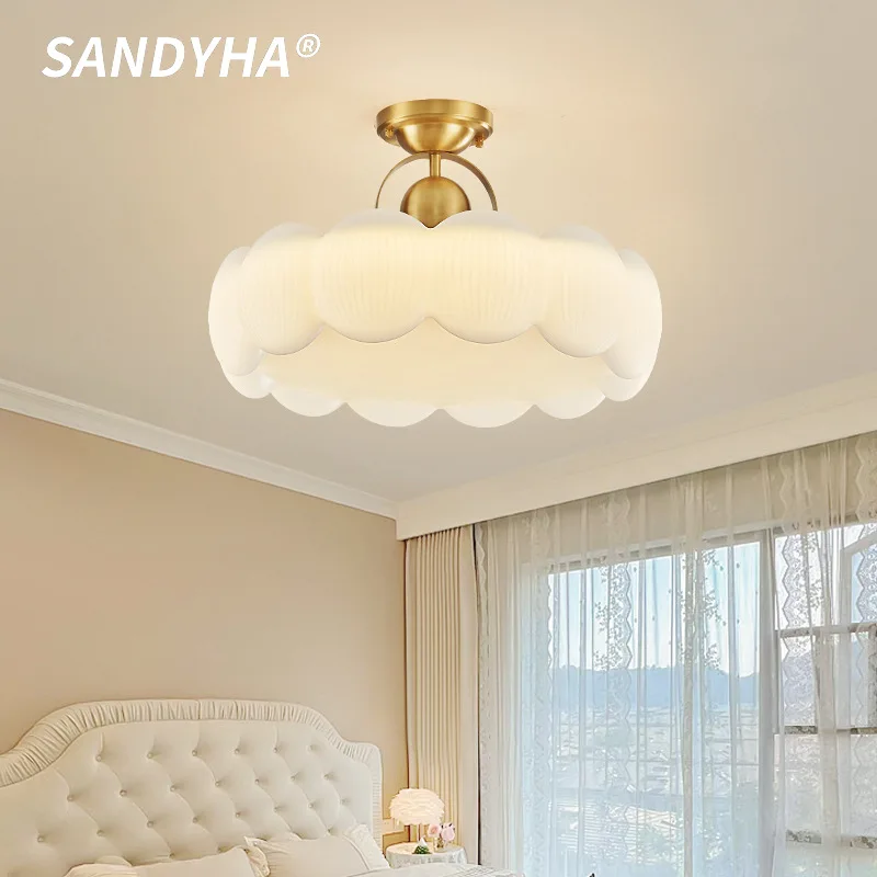 

SANDYHA Bedroom Ceiling Light French Style LED Lamps for Living Room Study Decor Home Circular Design Acrylic Lighting Fixtures