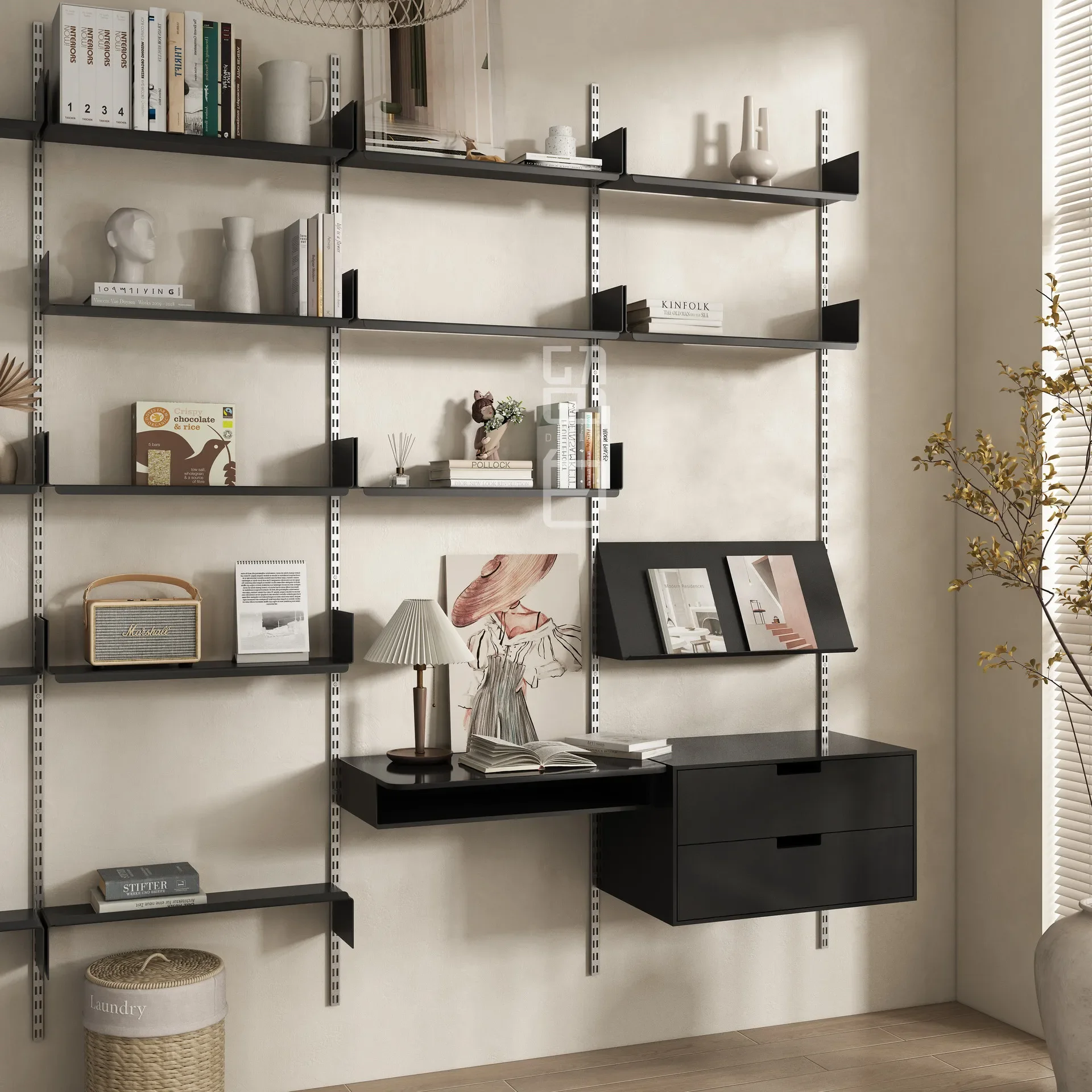 Wall shelf metal wall mounted storage track shelf wrought iron partition system display rack