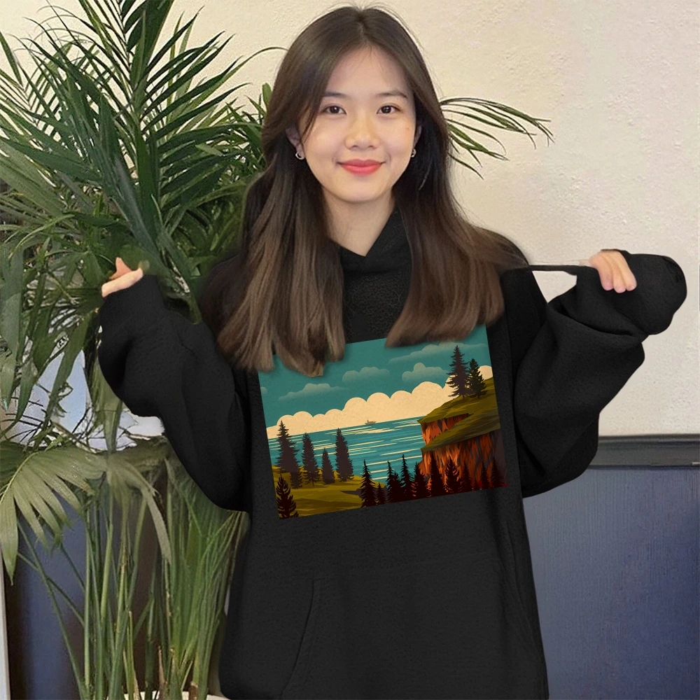 هوديس الشتاء Y2K امرأة بلوزات مريحة الرسم محايد المتضخم الشارع الشهير المرأة عارضة فضفاضة تناسب أزياء للجنسين