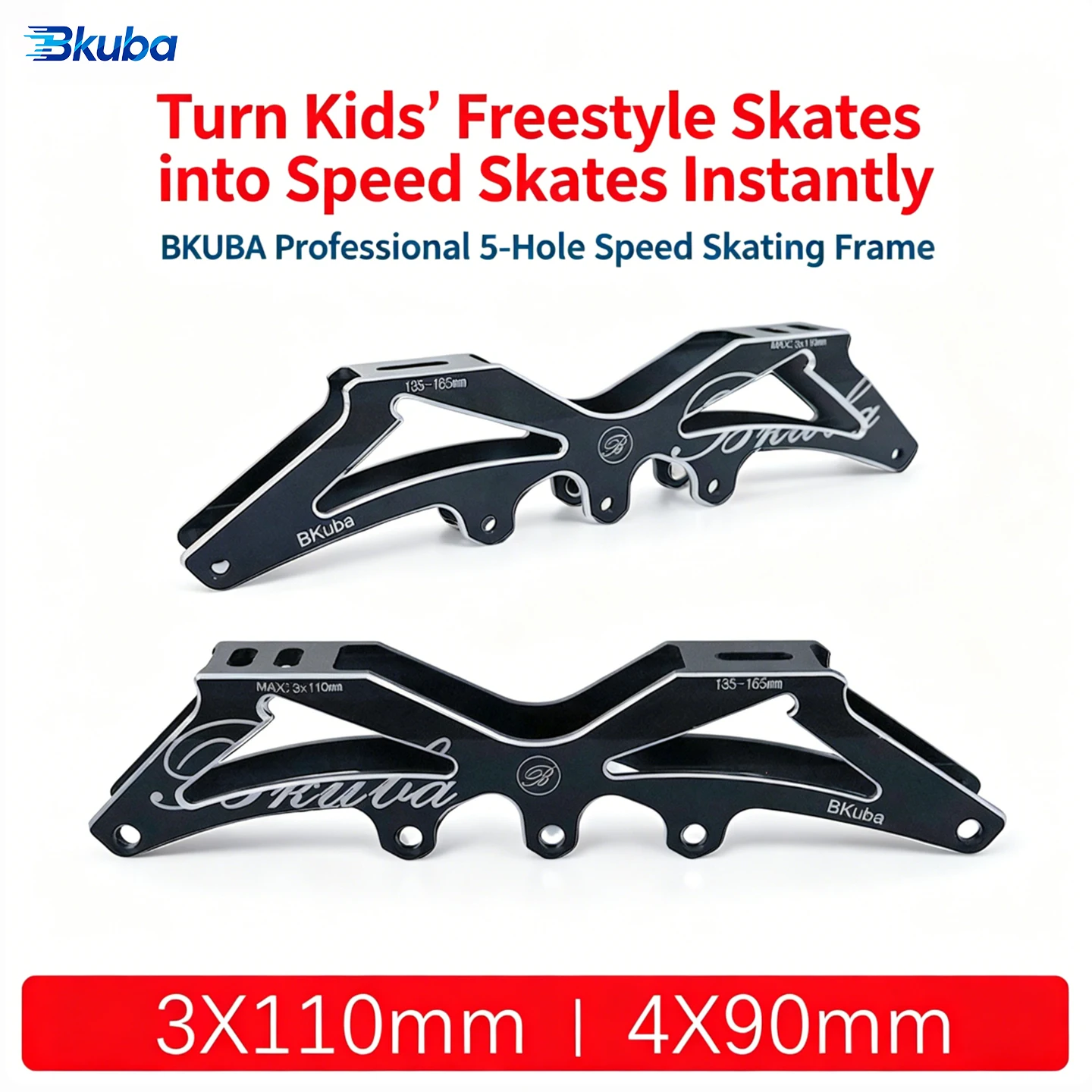 bkuba-kids-inline-skate-speed-frame-5-hole-cnc-aluminum-skate-bracket-for-90mm-110mm-wheels-convert-freestyle-to-speed-skates