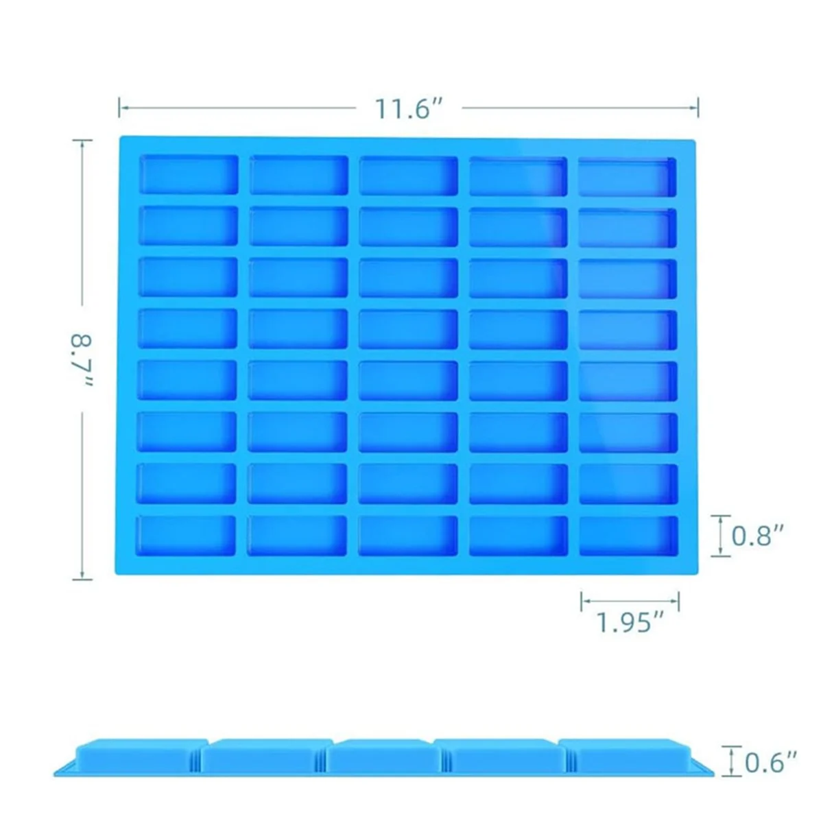 2025+40 Cavity Rectangle Silicone Candy Molds Medium Narrow Caramel Protein Bars Baking Pan Tray