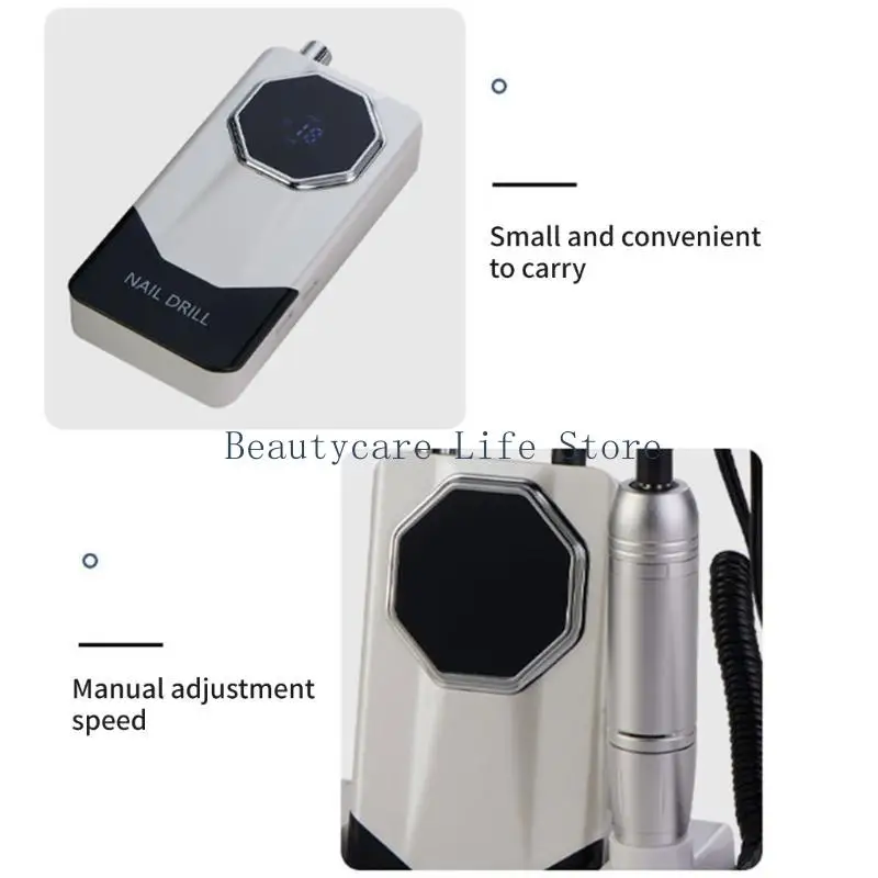 652C Professional Cordless Nail Buffer Machine Low Noise Electric Nail Drill With Base And Bits For Manicure Pedicure Care