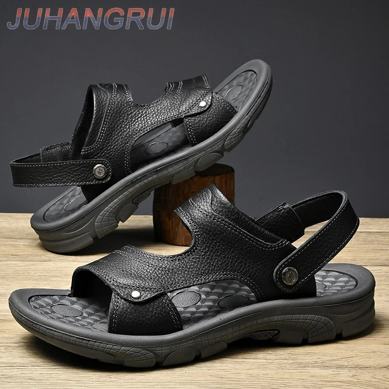 Best Selling Large Size Men's Sandals Summer New Outdoor Genuine Leather Breathable Beach Shoes Comfortable Rubber Sole