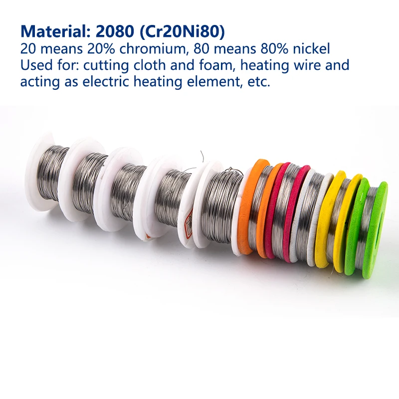 Benang pemanas Diameter 20M Cr20Ni80, kawat pemanas 0.1-0.5mm, kawat Nichrome, kabel resistensi busa pemotong, benang pemanas logam paduan