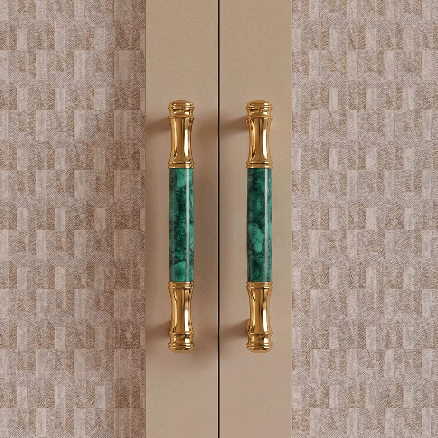 SAILANKA Brass Furniture Handles Natural Malachite Wardrobe Handles Titanium Gold Bamboo-Patterned Cabinet Door Handles