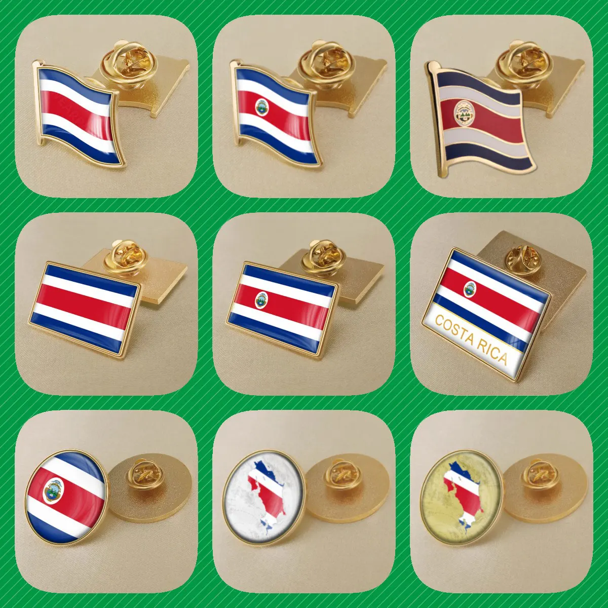 Costa Rica Costa Ricans Map Flag Brooches Badges Lapel Pins