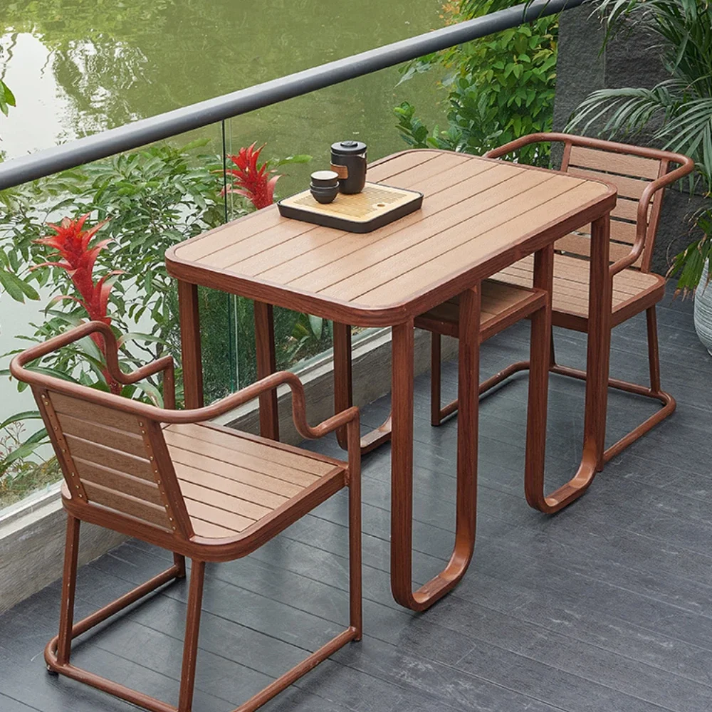 Outdoor Leisure Balcony Courtyard Indoor Simple Small Coffee Table Combined Chair Plastic Wood Table and Chair