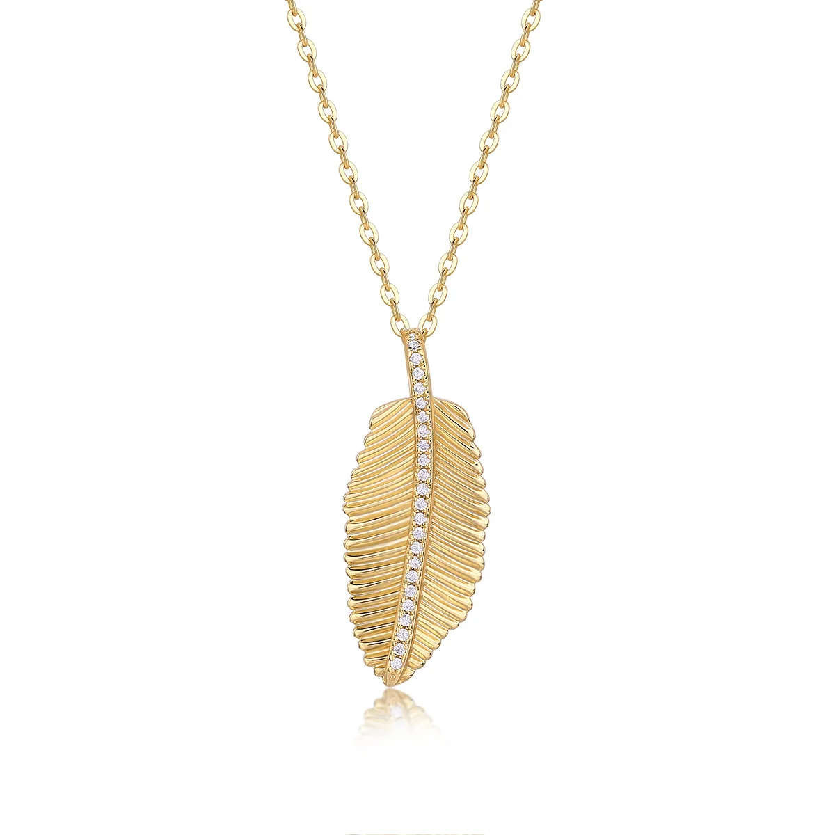 

LYCFN 1.1mm Full Moissanite Leaf Pendant Necklace 18K Gold Plated Setting Sparkling Jewelry for Women with Peace and Blessings