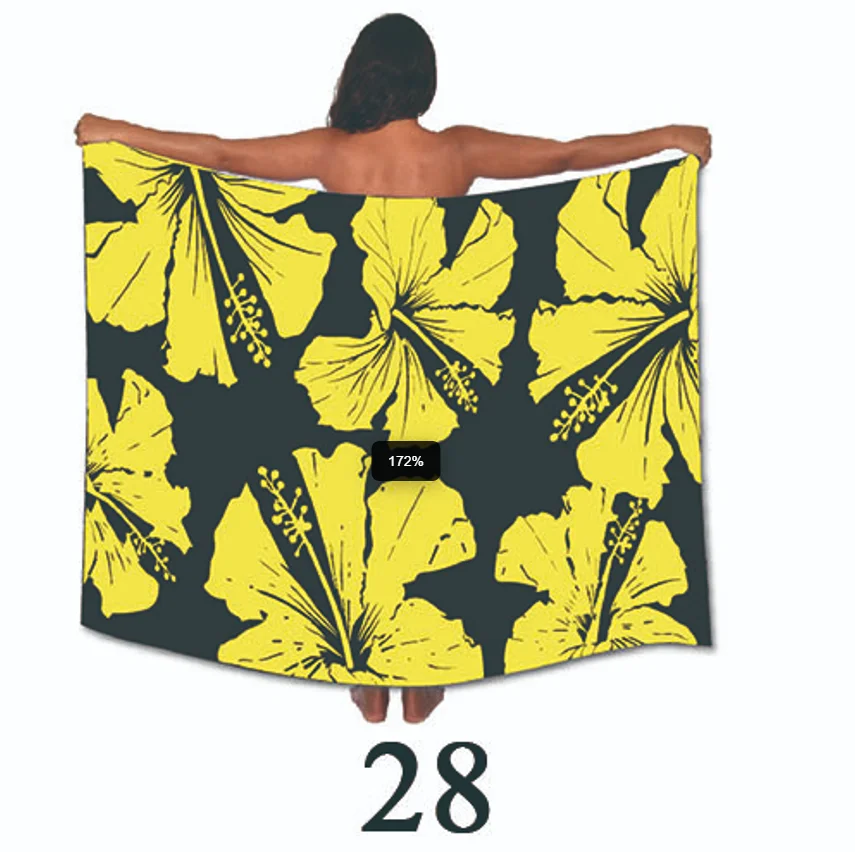 71X47インチ ハワイアン レーヨンコットン サロング パレオ ハイビスカス柄 ラババ ビーチドレス ビキニカバーアップ 吸水性抜群