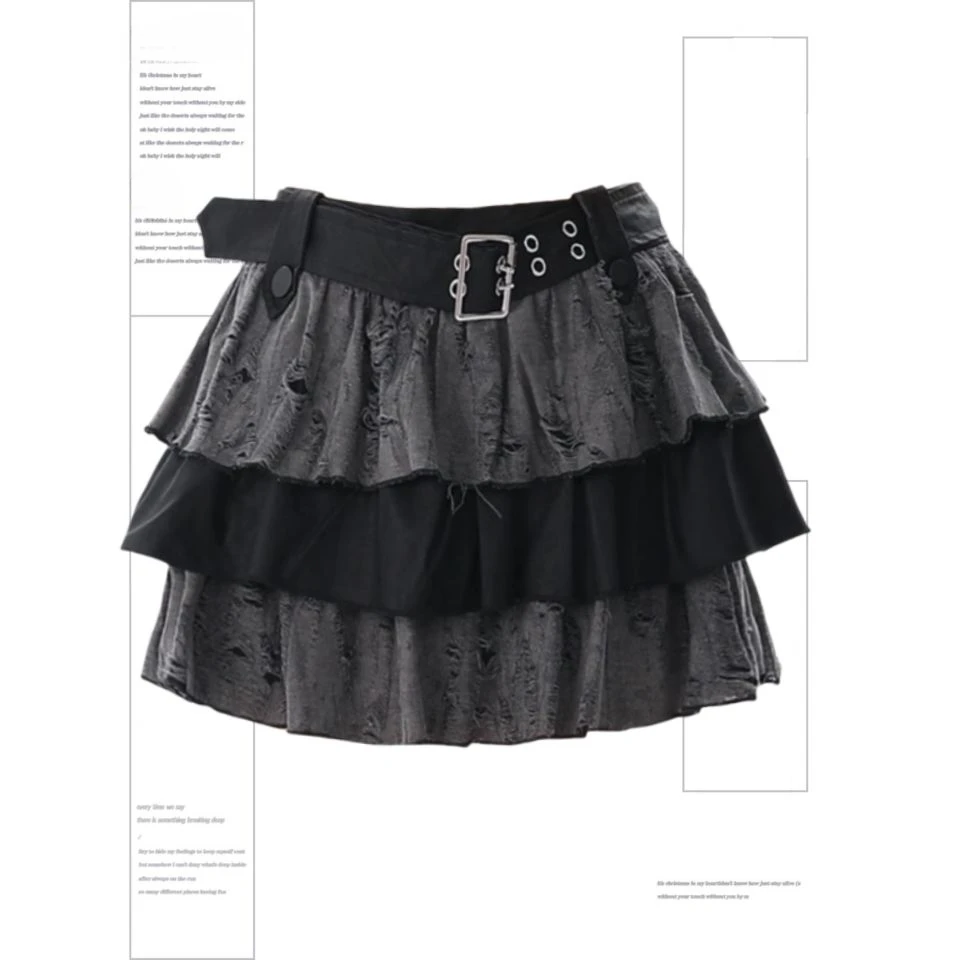 Sous-culture-Jupe en dentelle taille haute pour femme, Streetwear vintage, Kawaii, Harajuku, Rayures, Punk, Grunge, Esthétique, Y2k