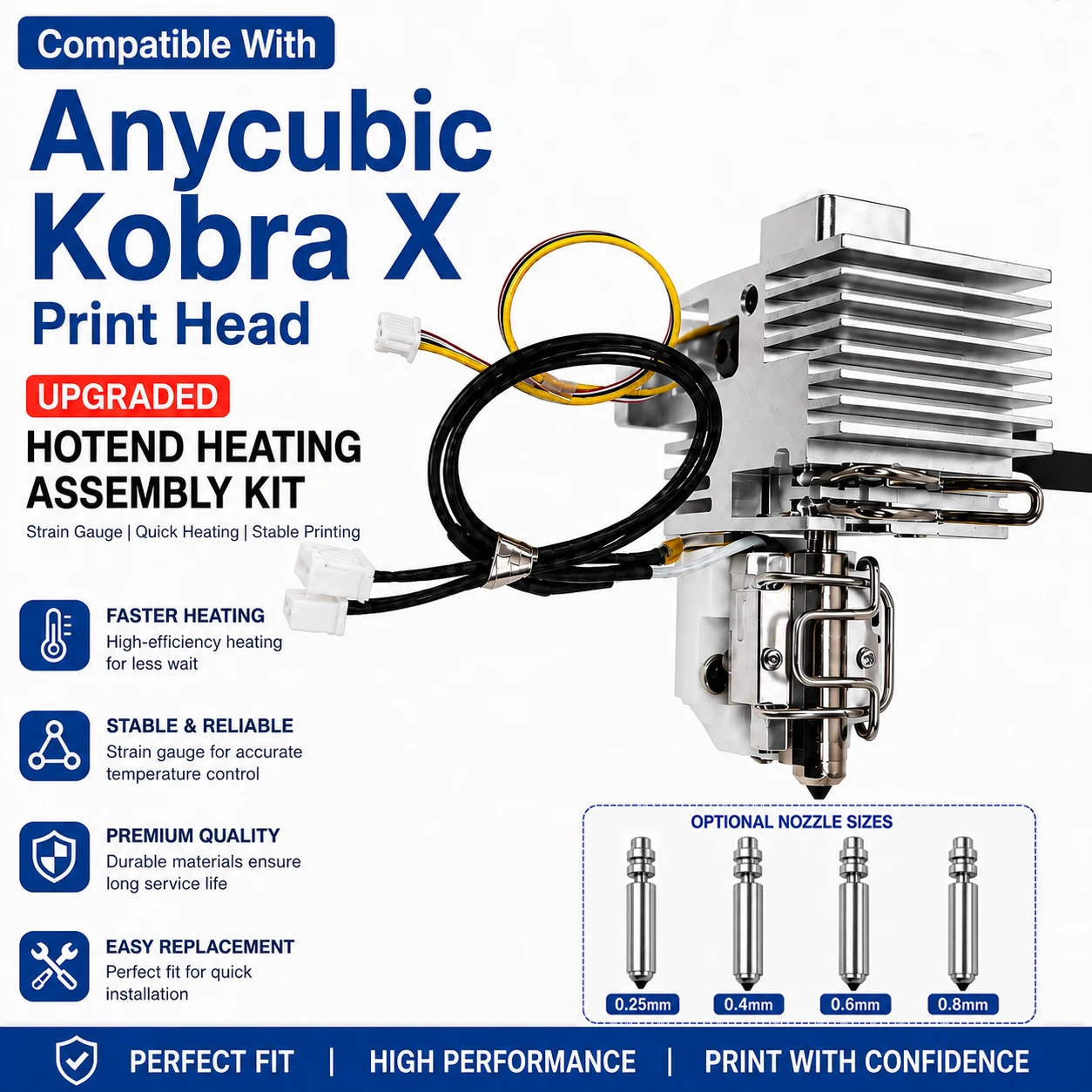 Upgraded Anycubic Kobra X Hotend Assembly Kit Strain Gauge 0.25 0.4 0.6 0.8mm Nozzle Print Head 3D Printer Parts
