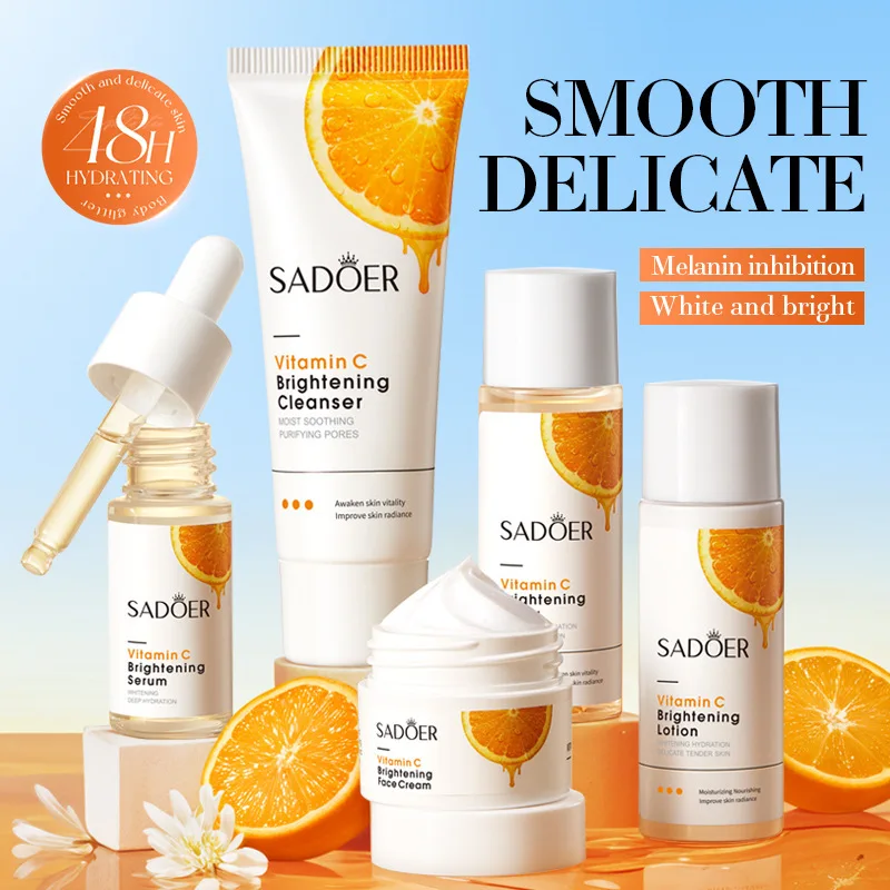 5pcs/Set Vitamin C Facial Set for Hydrating Moisturizing Whitening and Brightening with Hyaluronic Acid