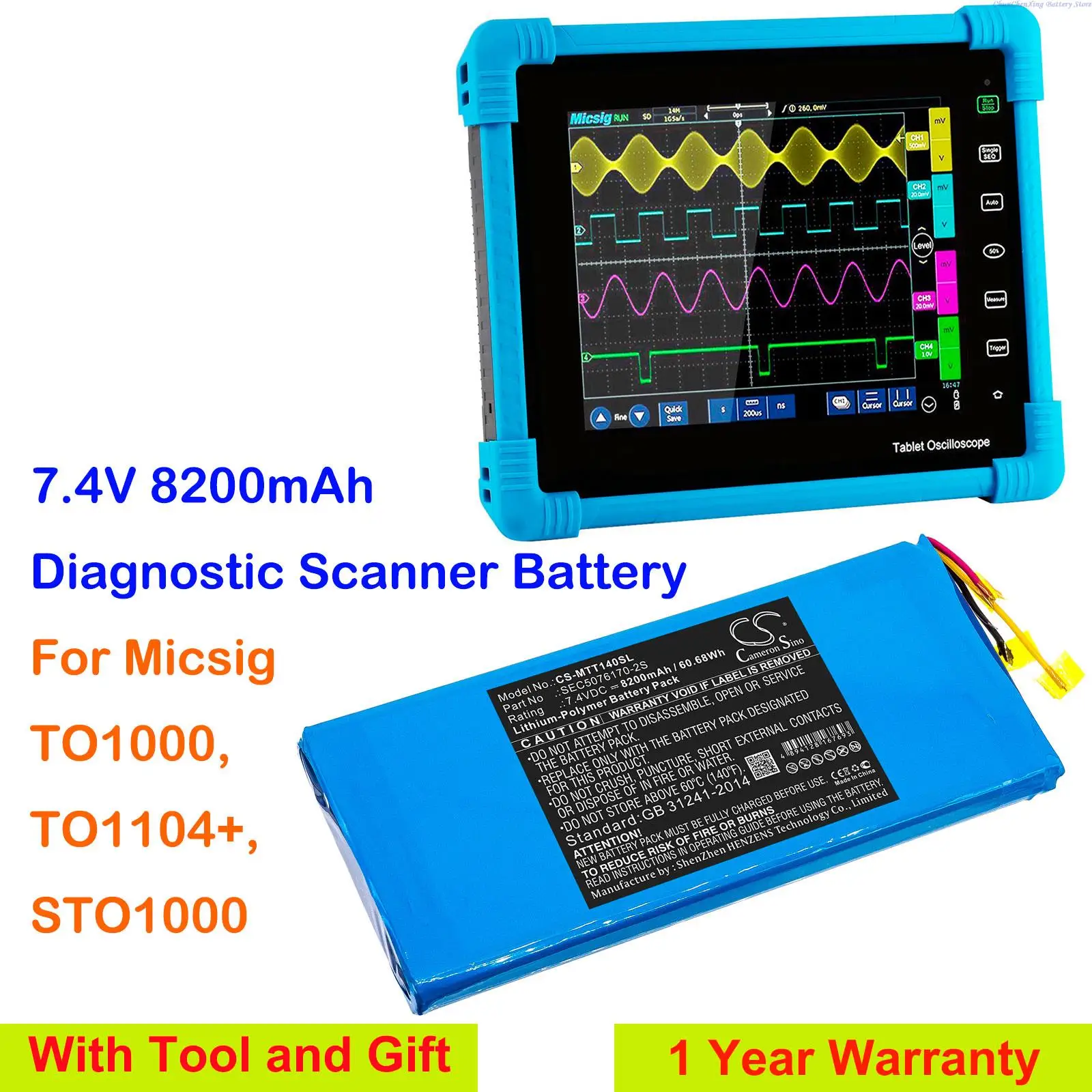 Cameron Sino 8200mAh Diagnostic Scanner Battery SEC5076170-2S for Micsig TO1000, TO1104+, STO1000,ST01000,T01104+, T01000  +Tool