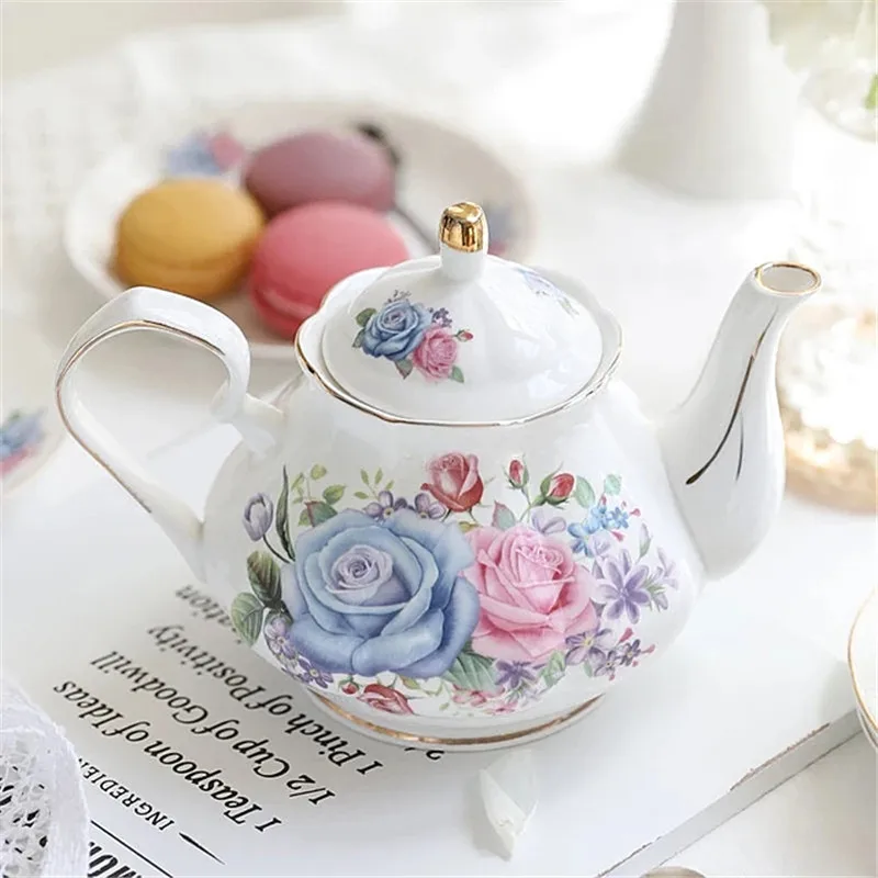 Noble Ceramic Teapot 500ML Teacup 120ML Pink Camellia Coffee Pot Home High Grade Porcelain Kettle Jug Party Cafe Teaware Tea Pot