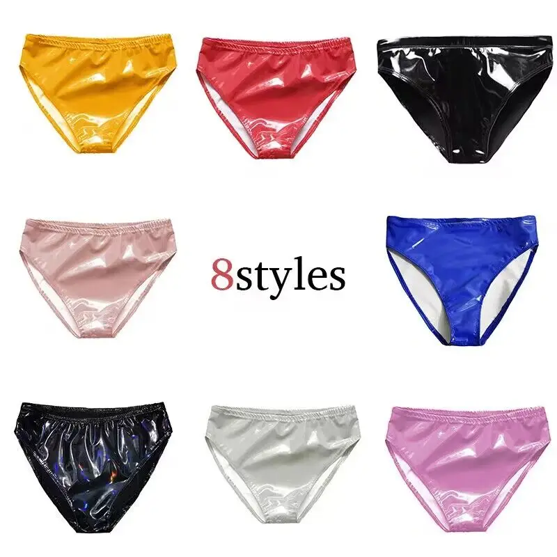 Men Sexy Latex Glossy Briefs Underwear PVC Leather Underpants Women Patent Leather Erotic Lingerie Thongs Sissy Panties