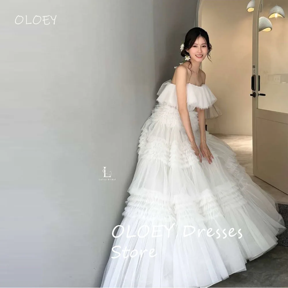 OLOEY Elegant White layered Tulle Wedding Dresses Korea Photo shoot Princess Bridal Gowns Corset Back Mariage Japan Customized