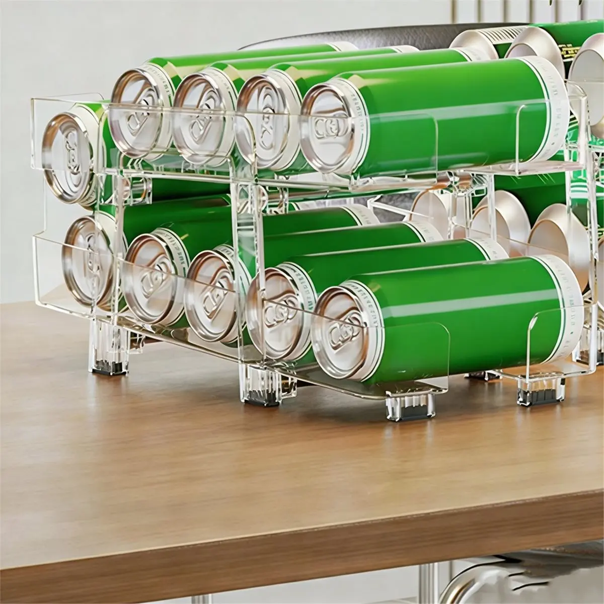 1PC Double-Layer Stretchable Transparent Beverage Storage Box,Can Stacking Storage Rack Suitable for Home,Hotel, Bar