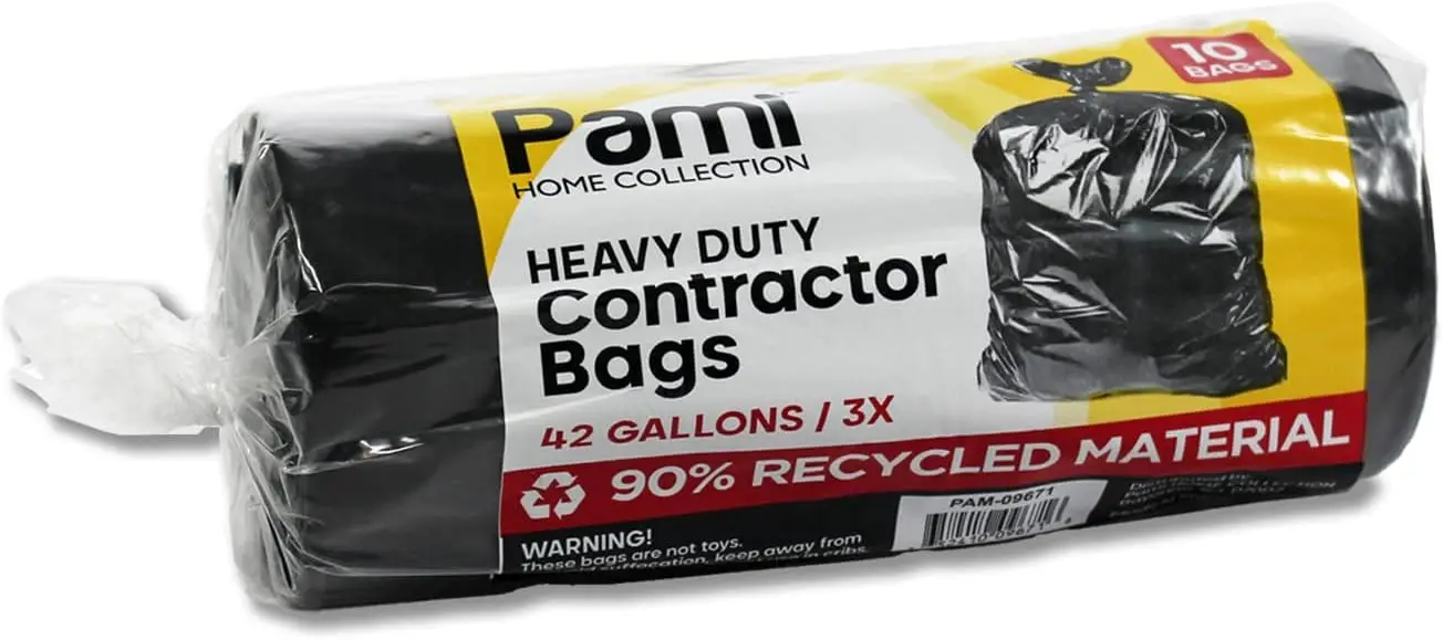 

Heavy Duty 42 Gallon Construction Bags, Tear-Resistant Contractor Garbage Bags for Yard Waste Cleanup (10 Count, Black)