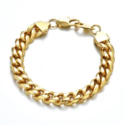 Newest Stainless Steel Bracelet for Men Women Wholelsale Wristband 10mm Gold Color Male Hand Chain Link Bracelet Hip Hop Jewelry
