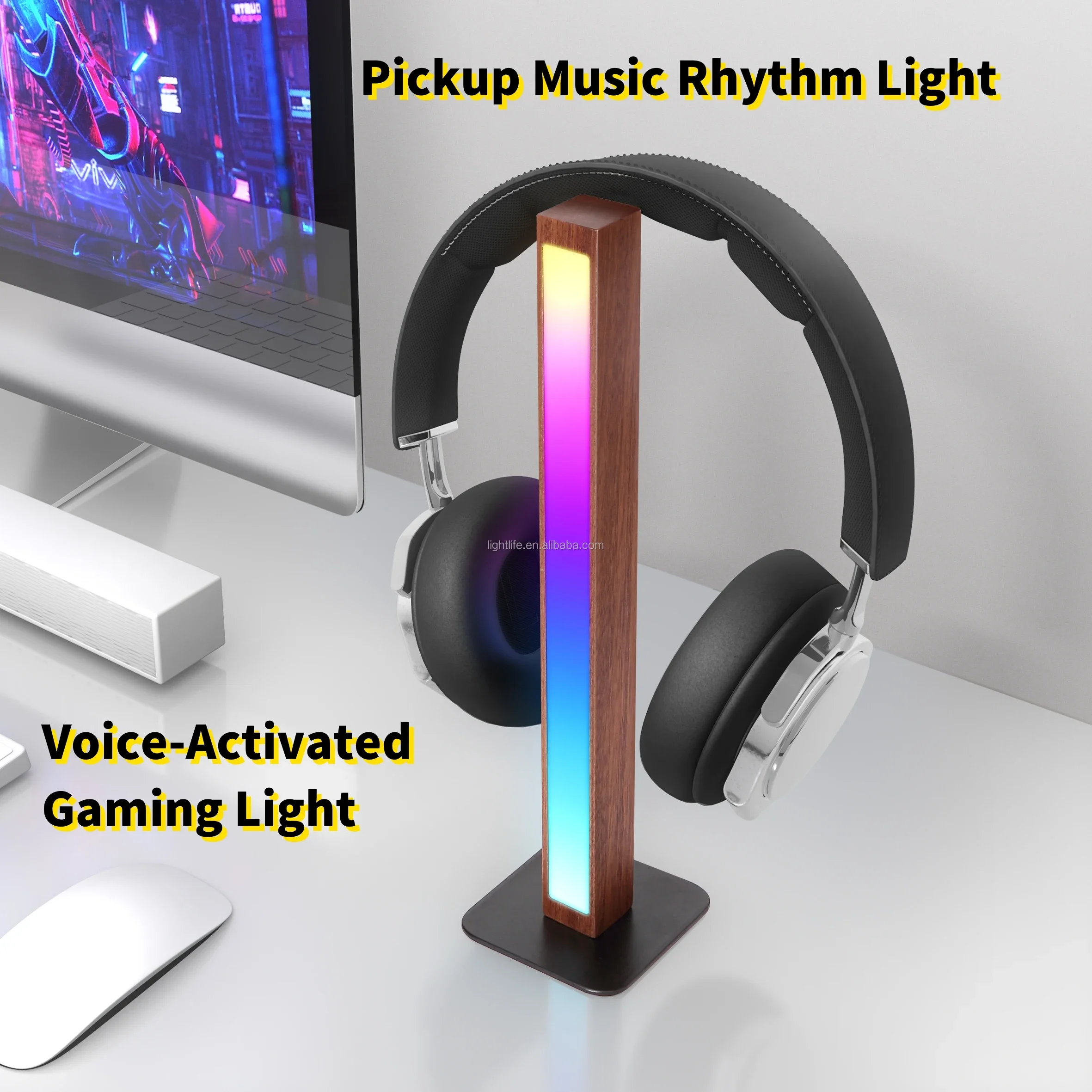 RGB Sound Control Atmosphere Light Bar Wood Smart Ambiance Light Car TV Gaming Room Rechargeable Music Sync Pickup Rhythm Light